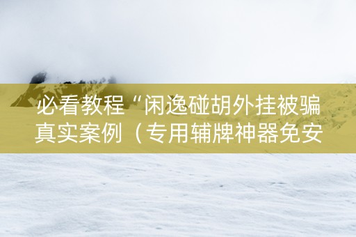 必看教程“闲逸碰胡外挂被骗真实案例（专用辅牌神器免安装）