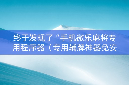 终于发现了“手机微乐麻将专用程序器（专用辅牌神器免安装）