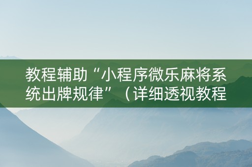 教程辅助“小程序微乐麻将系统出牌规律”（详细透视教程）-哔哩哔哩