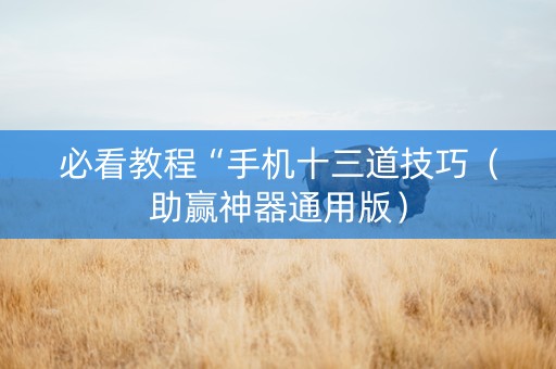 必看教程“手机十三道技巧（助赢神器通用版）