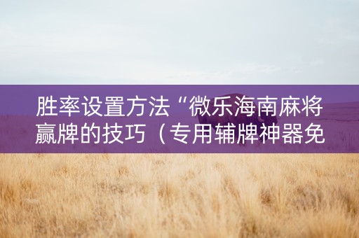 胜率设置方法“微乐海南麻将赢牌的技巧（专用辅牌神器免安装）
