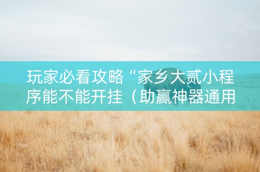 玩家必看攻略“家乡大贰小程序能不能开挂（助赢神器通用版）