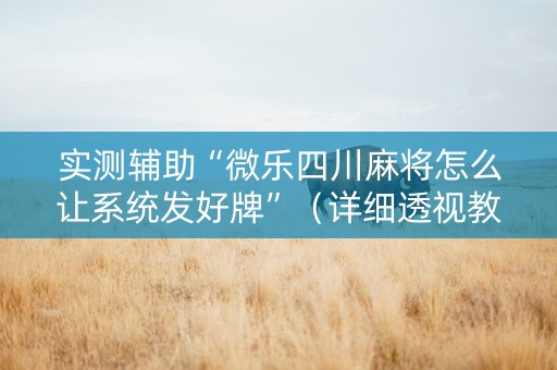 实测辅助“微乐四川麻将怎么让系统发好牌”（详细透视教程）-哔哩哔哩