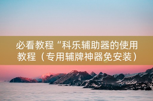 必看教程“科乐辅助器的使用教程（专用辅牌神器免安装）