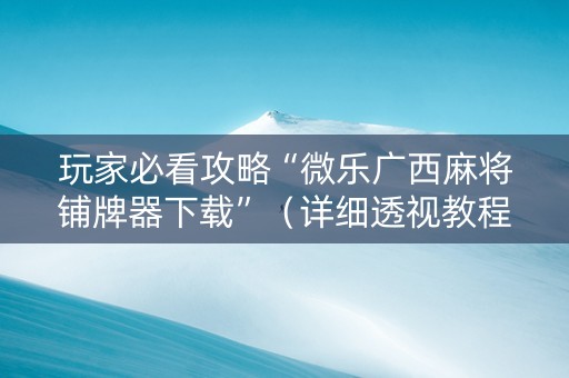 玩家必看攻略“微乐广西麻将铺牌器下载”（详细透视教程）-哔哩哔哩