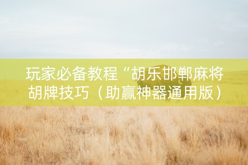 玩家必备教程“胡乐邯郸麻将胡牌技巧（助赢神器通用版）