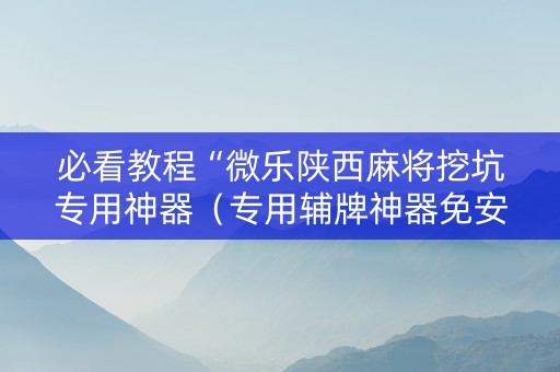必看教程“微乐陕西麻将挖坑专用神器（专用辅牌神器免安装）