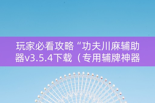 玩家必看攻略“功夫川麻辅助器v3.5.4下载（专用辅牌神器免安装）