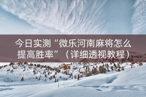 今日实测“微乐河南麻将怎么提高胜率”（详细透视教程）-哔哩哔哩