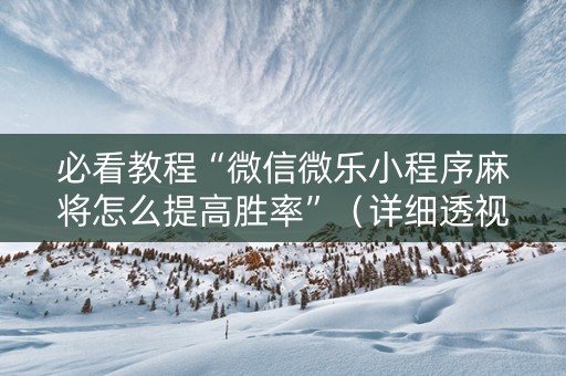 必看教程“微信微乐小程序麻将怎么提高胜率”（详细透视教程）-哔哩哔哩