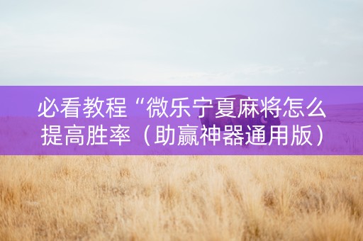 必看教程“微乐宁夏麻将怎么提高胜率（助赢神器通用版）