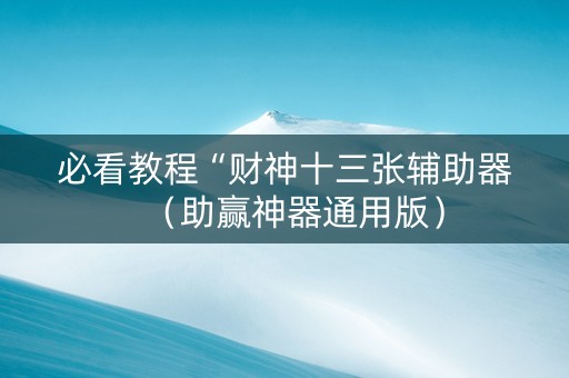 必看教程“财神十三张辅助器（助赢神器通用版）