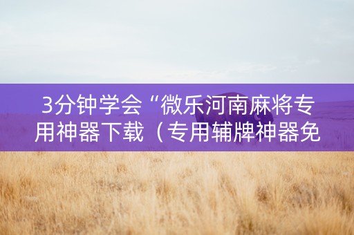 3分钟学会“微乐河南麻将专用神器下载（专用辅牌神器免安装）