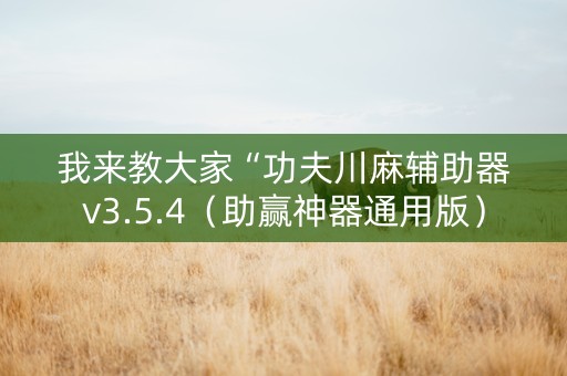 我来教大家“功夫川麻辅助器v3.5.4（助赢神器通用版）