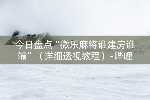 今日盘点“微乐麻将谁建房谁输”（详细透视教程）-哔哩哔哩