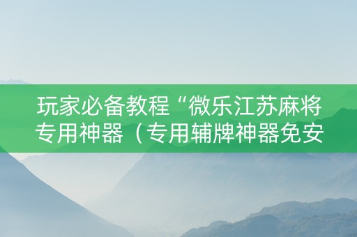 玩家必备教程“微乐江苏麻将专用神器（专用辅牌神器免安装）