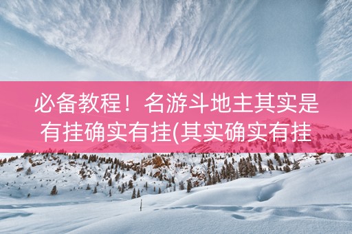 必备教程！名游斗地主其实是有挂确实有挂(其实确实有挂)