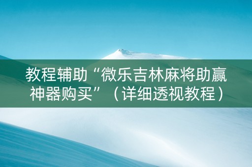 教程辅助“微乐吉林麻将助赢神器购买”（详细透视教程）-哔哩哔哩