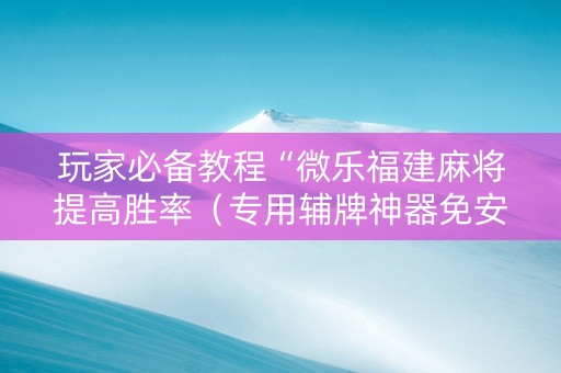 玩家必备教程“微乐福建麻将提高胜率（专用辅牌神器免安装）