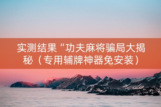 实测结果“功夫麻将骗局大揭秘（专用辅牌神器免安装）
