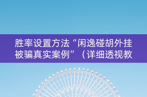 胜率设置方法“闲逸碰胡外挂被骗真实案例”（详细透视教程）-哔哩哔哩