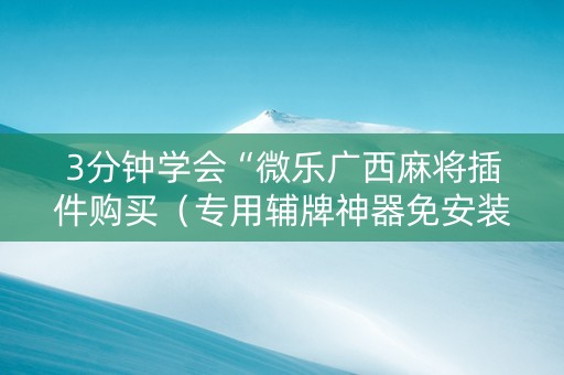 3分钟学会“微乐广西麻将插件购买（专用辅牌神器免安装）