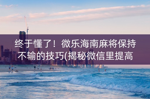 终于懂了！微乐海南麻将保持不输的技巧(揭秘微信里提高胜率)