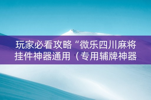 玩家必看攻略“微乐四川麻将挂件神器通用（专用辅牌神器免安装）