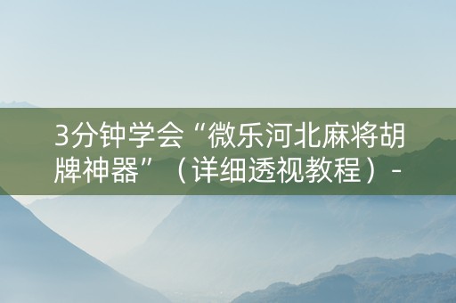3分钟学会“微乐河北麻将胡牌神器”（详细透视教程）-哔哩哔哩
