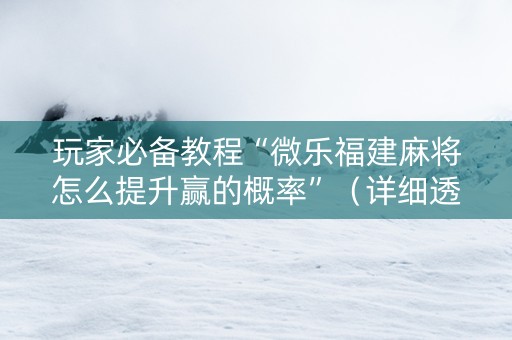 玩家必备教程“微乐福建麻将怎么提升赢的概率”（详细透视教程）-哔哩哔哩