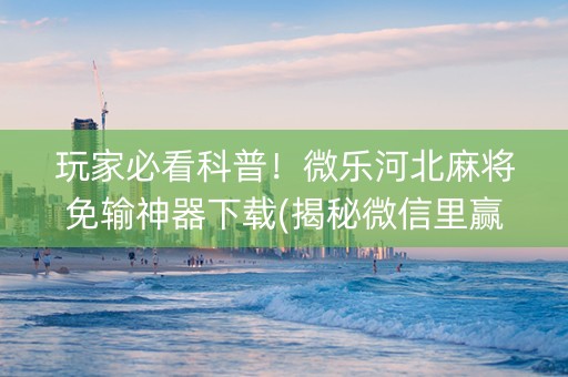 玩家必看科普！微乐河北麻将免输神器下载(揭秘微信里赢的诀窍)