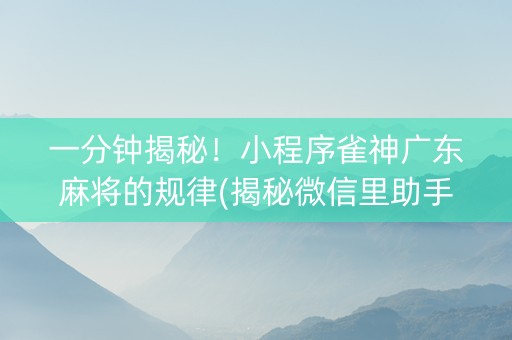 一分钟揭秘！小程序雀神广东麻将的规律(揭秘微信里助手软件)