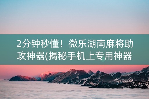 2分钟秒懂！微乐湖南麻将助攻神器(揭秘手机上专用神器)