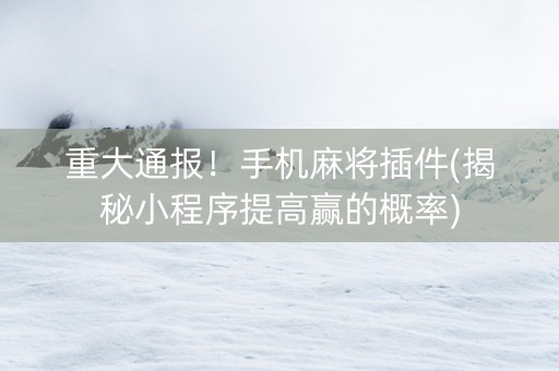 重大通报！手机麻将插件(揭秘小程序提高赢的概率)