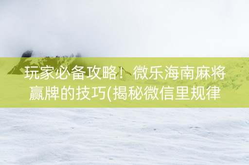 玩家必备攻略！微乐海南麻将赢牌的技巧(揭秘微信里规律攻略)
