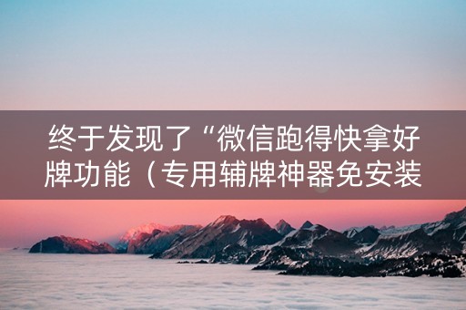 终于发现了“微信跑得快拿好牌功能（专用辅牌神器免安装）