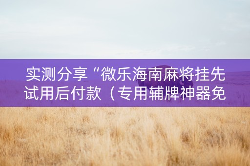 实测分享“微乐海南麻将挂先试用后付款（专用辅牌神器免安装）