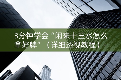 3分钟学会“闲来十三水怎么拿好牌”（详细透视教程）-哔哩哔哩