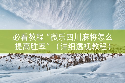 必看教程“微乐四川麻将怎么提高胜率”（详细透视教程）-哔哩哔哩