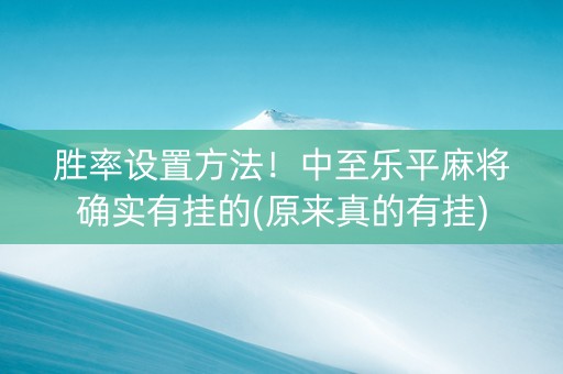 胜率设置方法！中至乐平麻将确实有挂的(原来真的有挂)