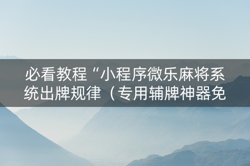 必看教程“小程序微乐麻将系统出牌规律（专用辅牌神器免安装）