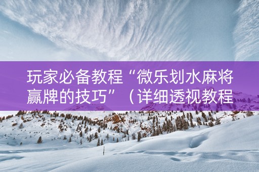 玩家必备教程“微乐划水麻将赢牌的技巧”（详细透视教程）-哔哩哔哩