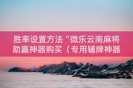 胜率设置方法“微乐云南麻将助赢神器购买（专用辅牌神器免安装）
