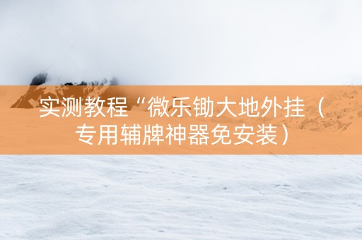 实测教程“微乐锄大地外挂（专用辅牌神器免安装）