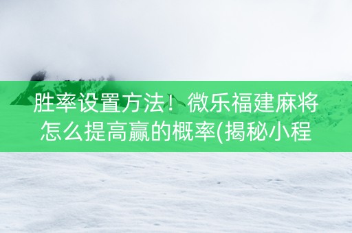 胜率设置方法！微乐福建麻将怎么提高赢的概率(揭秘小程序胜率到哪调)