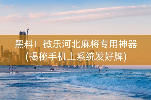 黑料！微乐河北麻将专用神器(揭秘手机上系统发好牌)