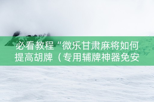 必看教程“微乐甘肃麻将如何提高胡牌（专用辅牌神器免安装）