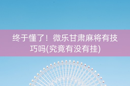 终于懂了！微乐甘肃麻将有技巧吗(究竟有没有挂)