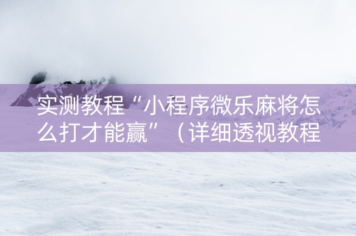 实测教程“小程序微乐麻将怎么打才能赢”（详细透视教程）-哔哩哔哩