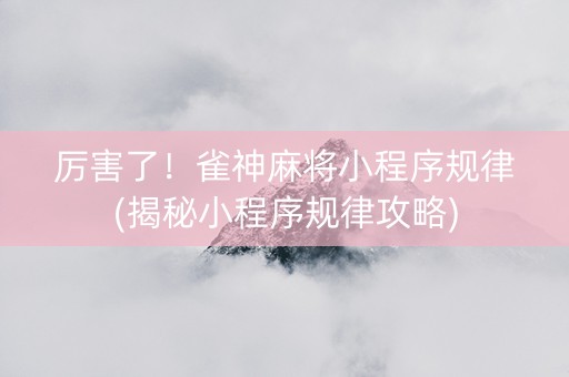 厉害了！雀神麻将小程序规律(揭秘小程序规律攻略)